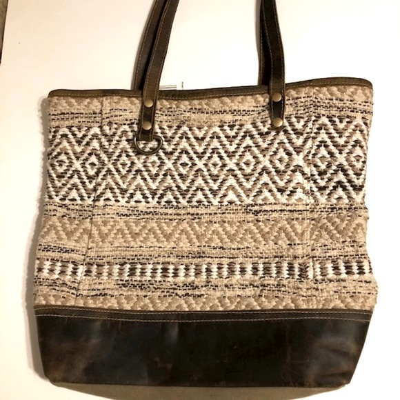 Myra Bag Boho Tribal Rug & Brown Leather Tote Bag - Picture 8 of 16